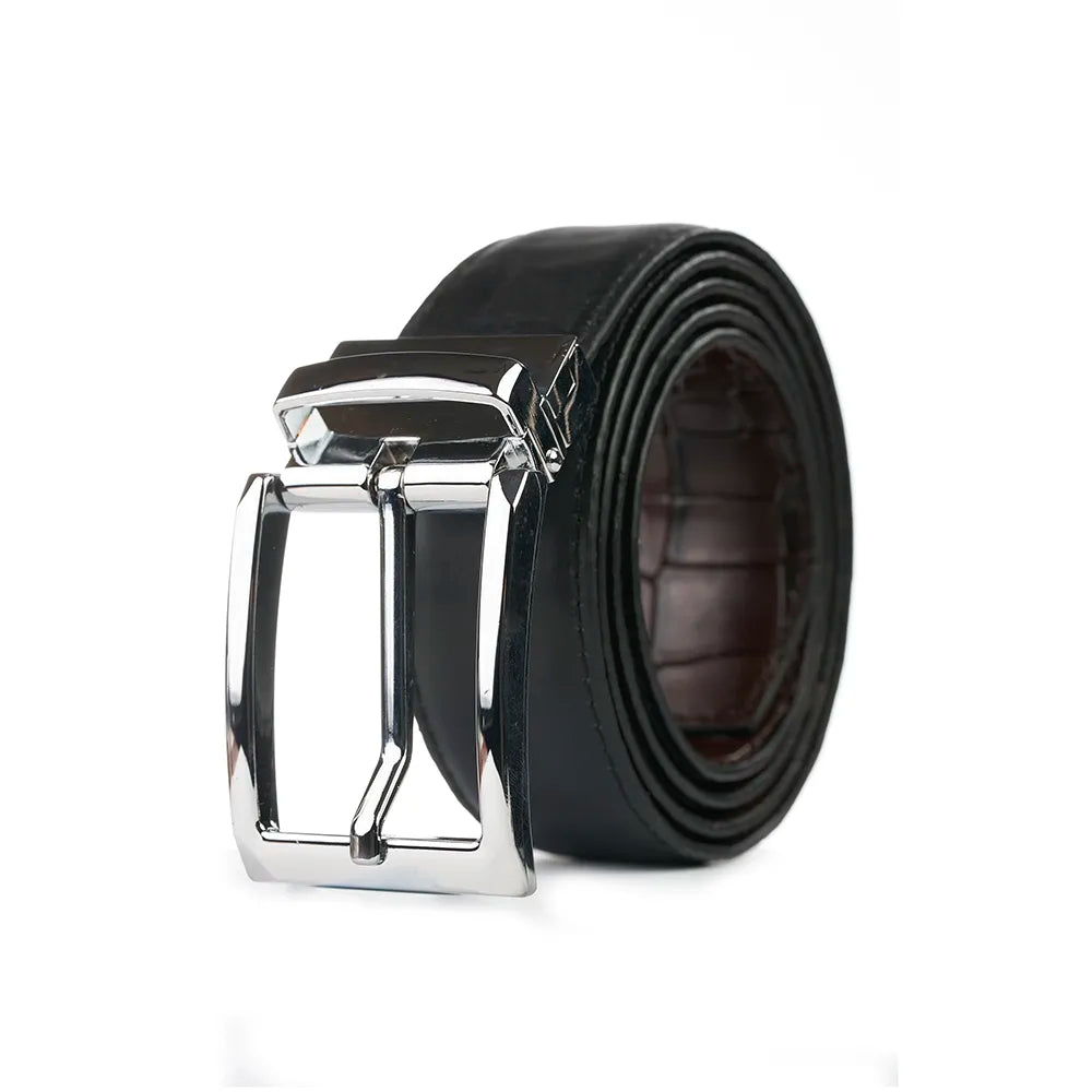 Double Sided Belt (Croc) Brown + Black