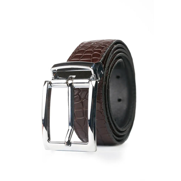 Double Sided Belt (Croc) Brown + Black