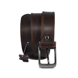 Double Stitch Leather Belt – Dark Brown