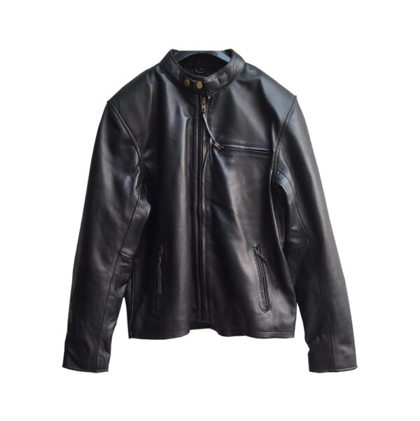 Plain Black Leather Jacket with Upper Zip | DAB Leather Accessories